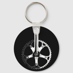 Pista cykel Crankset - vit på svart Nyckelring