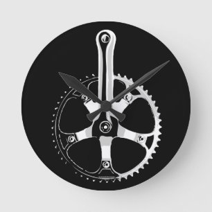 Pista cykel Crankset - vit på svart Rund Klocka