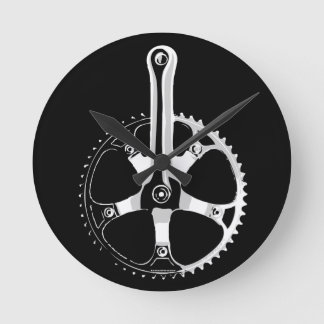 Pista cykel Crankset - vit på svart Rund Klocka
