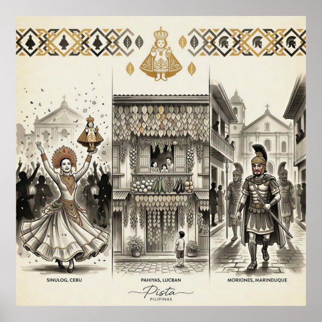 Pista — Sinulog · Pahiyas · Moriones Poster (Framsidan)