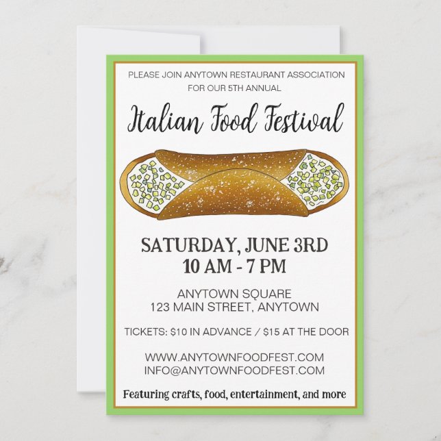 Pistachio Cannoli Italiana Bakery Food Festival Inbjudningar (Framsida)