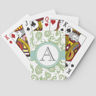 Pistachio Damask Monogram Aqua-uppspelningskort Casinokort