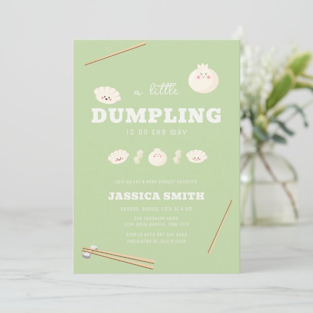 Pistachio Green Kawaii Bao Dumpling Baby Shower  Inbjudningar (Stående Fram)