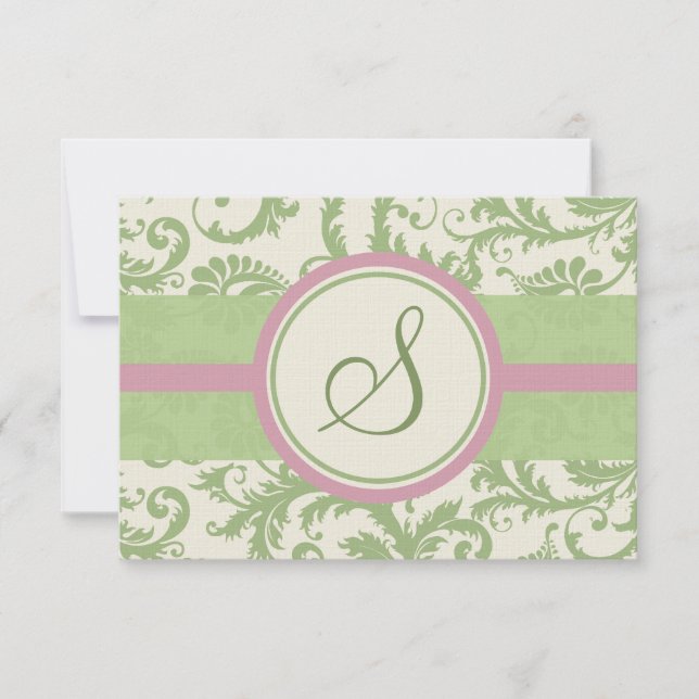 Pistachio Klöver Ro Petal Damask Wedding OSA Kort (Framsida)
