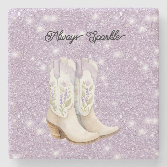 Pistachio Lavender Cowgirl Boots Sparkle Glitter Stenunderlägg (Framsidan)