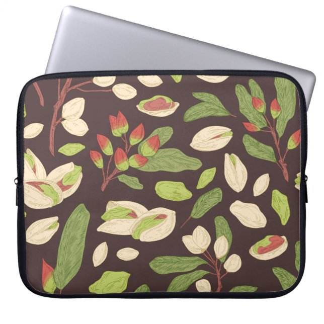 Pistachio Nöt: Svart, handdragen, sömlös. Laptop Fodral (Framsidan)
