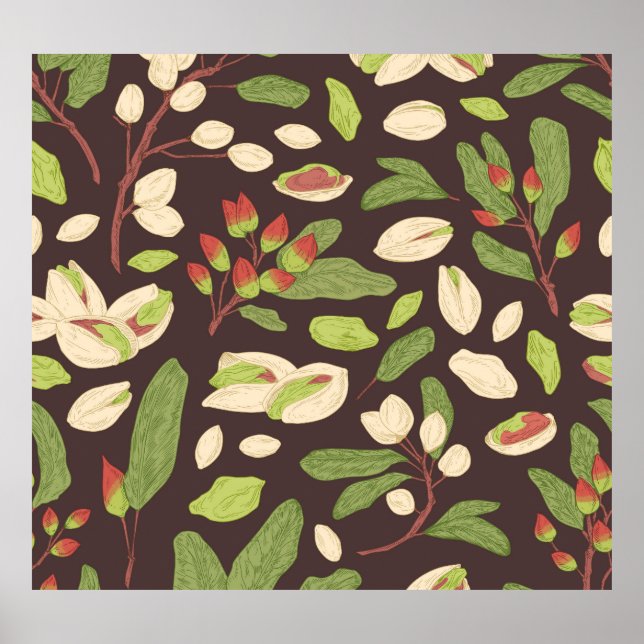 Pistachio Nöt: Svart, handdragen, sömlös. Poster (Framsidan)