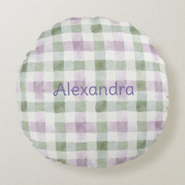 Pistachio Plaid Stripes Lavender Faux Glitter   Rund Kudde
