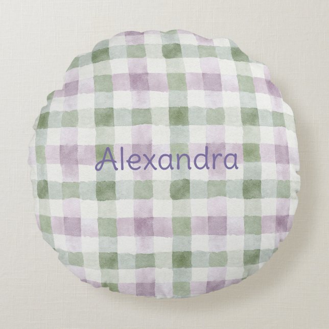 Pistachio Plaid Stripes Lavender Faux Glitter   Rund Kudde (Framsidan)