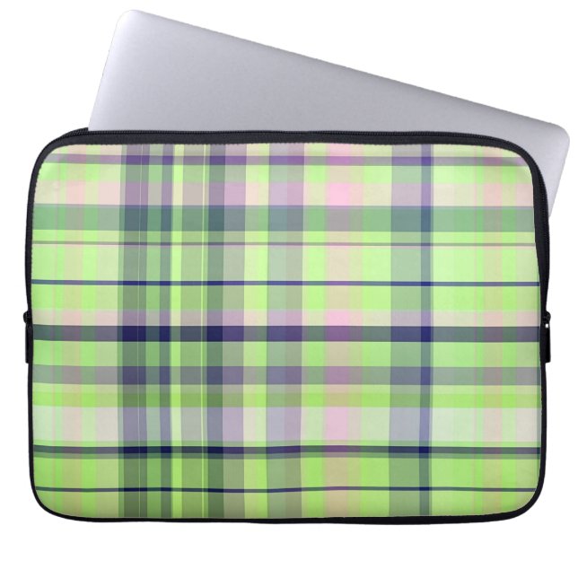 Pistachio Rosa Navy Wht Preppy Madras Laptop Sleeve (Framsidan)