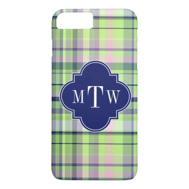 Pistachio Rosa Navy Wht Preppy Madras Monogram Case-Mate iPhone Skal (Baksida)