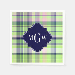 Pistachio Rosa Navy Wht Preppy Madras Monogram Pappersservett