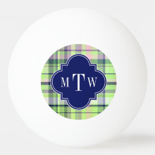 Pistachio Rosa Navy Wht Preppy Madras Monogram Pingisboll