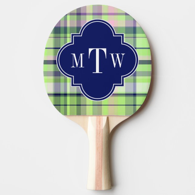 Pistachio Rosa Navy Wht Preppy Madras Monogram Pingisracket (Framsidan)