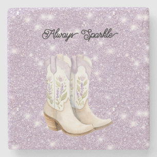 Pistage Lavendel Cowgirlstövlar Glitter Glans Stenunderlägg