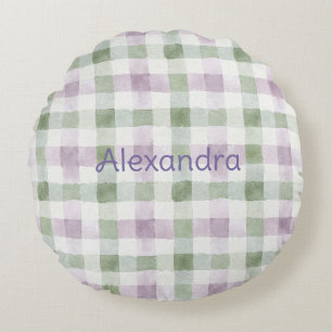 Pistage Plaid Ränder Lavendel Falskt Glitter   Rund Kudde