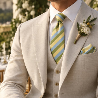 Pistage Smör Gult Himmel Blå Preppy Bröllop Slips