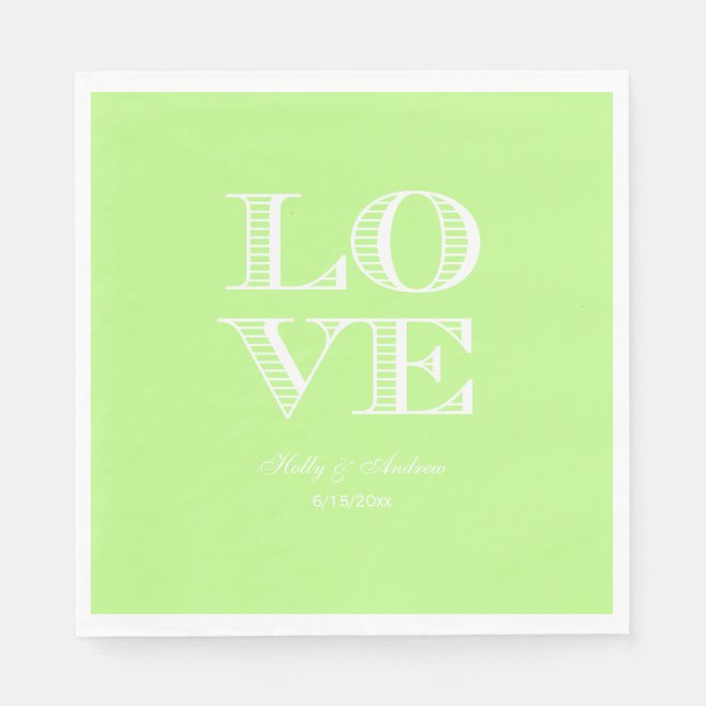 Pistagegröna, vita LOVE servetter (Framsidan)