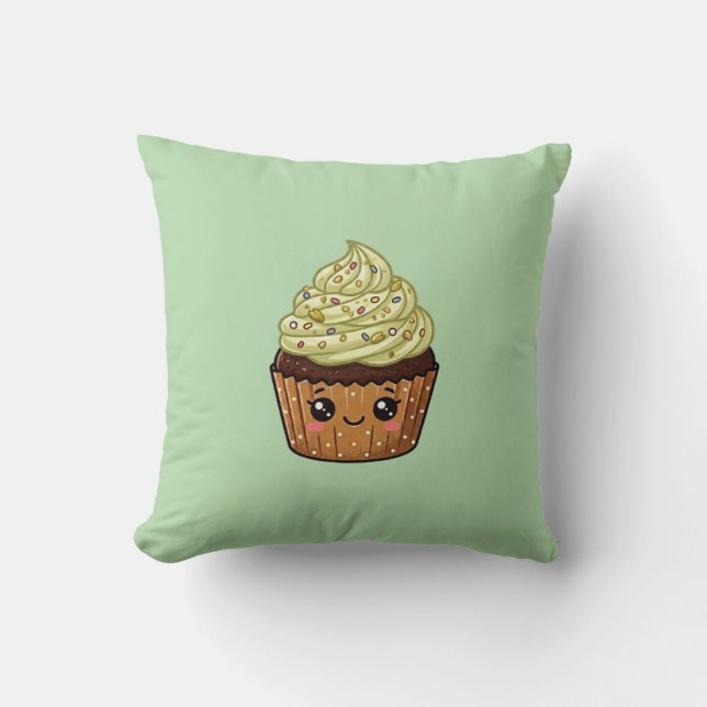 Pistagenötglasyr Cupcake Kawaii Kudd Kudde (Framsida)