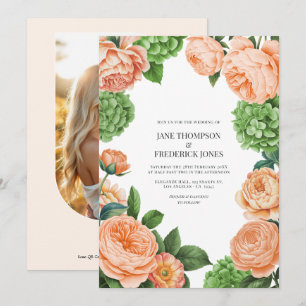 Pistasch och persika akvarell blommande bröllop inbjudningar