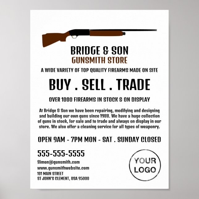 Pistol Design, Gunsmith, Gunstore Advertising Poster (Framsidan)