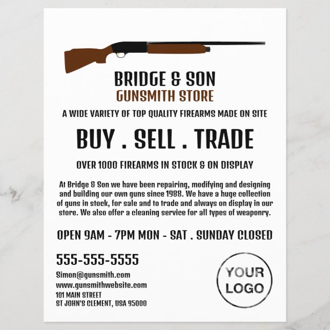 Pistol Design, Gunsmith, Gunstore Advertising Reklamblad (Framsidan)