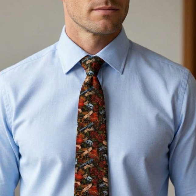 Pistol Dödskalle och Rosor Graffiti-mönster Slips (Skapare uppladdad)