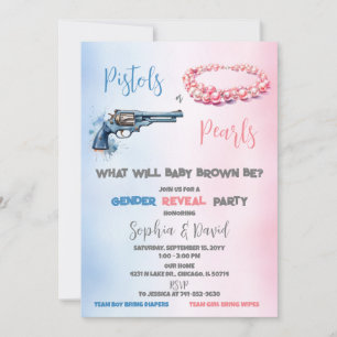 Pistoler eller Pearls Gender Reveal Party Inbjudningar