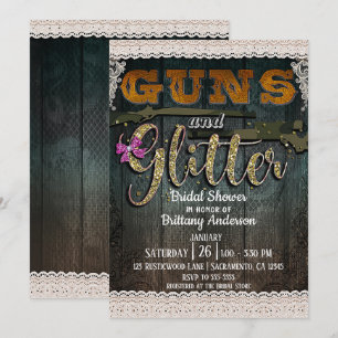 PISTOLER OCH GLITTER Träspets Rustik Bröllopsfesti Inbjudningar