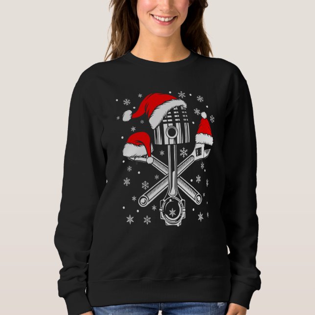 Piston Wrench Santa Hat Car Mechanic Ugly Christma T Shirt (Framsida)