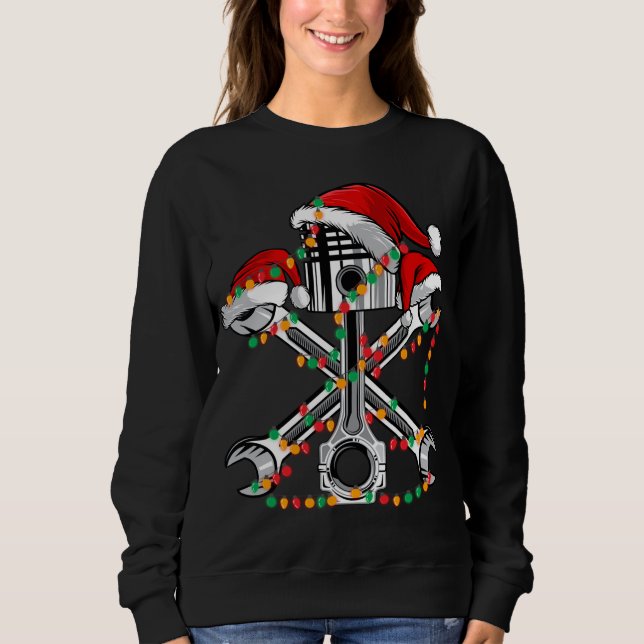 Piston Wrench Santa Hat jul Ljus Bike Car T Shirt (Framsida)