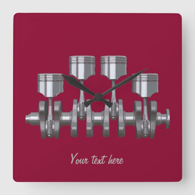 PistongCrankshaft Fyrkantig Klocka (Framsida)