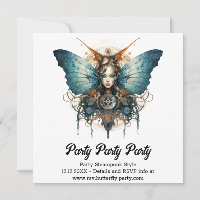 Pistonvinge Kejsar Fjäril Steampunk Bröllop  Meddelande (Framsida)