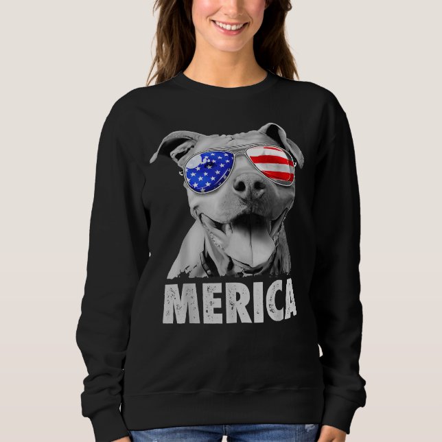 Pit Bull 4:e juli Merica Manar American Flagga Sun T Shirt (Framsida)