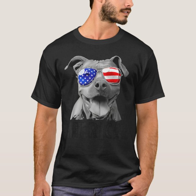 Pit Bull 4:e juli Merica Manar American Flagga Sun T Shirt (Framsida)