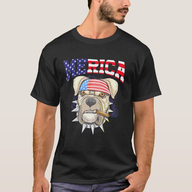 Pit Bull 4:e juli Merica Manar American Flagga Sun T Shirt (Framsida)