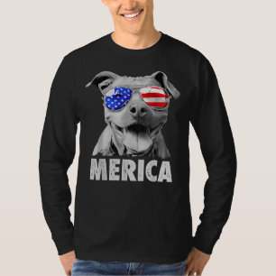 Pit Bull 4:e juli Merica Manar American Flagga Sun T Shirt