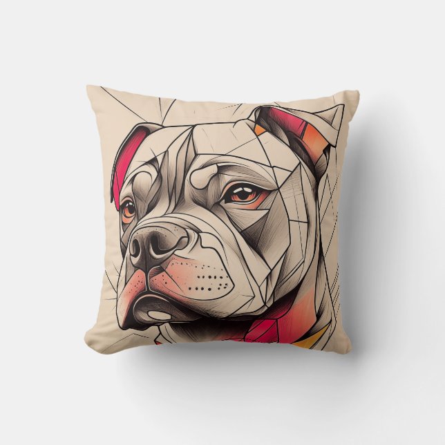 Pit Bull Abstrakt Porträtt Kudde (Framsida)