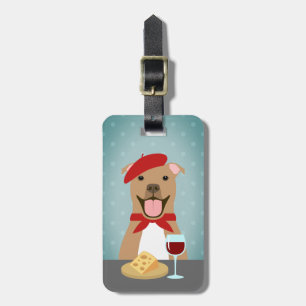 Pit Bull Brown Drinking Vin och Eating Cheese Bagagebricka