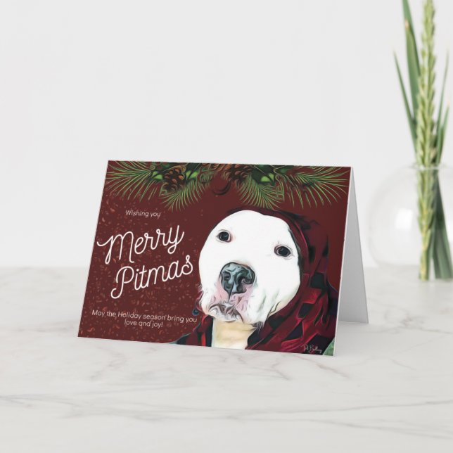 Pit Bull Christmas "Merry Pitmas"  Greeting Card Kort (Framsida)