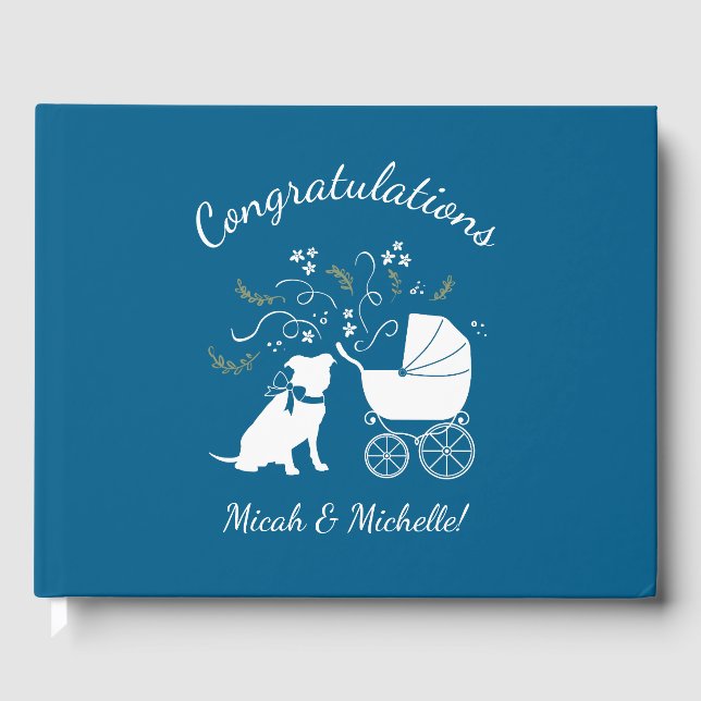 Pit Bull Dog Baby Shower Blue Boy Pitbull Gästböcker (Framsida)