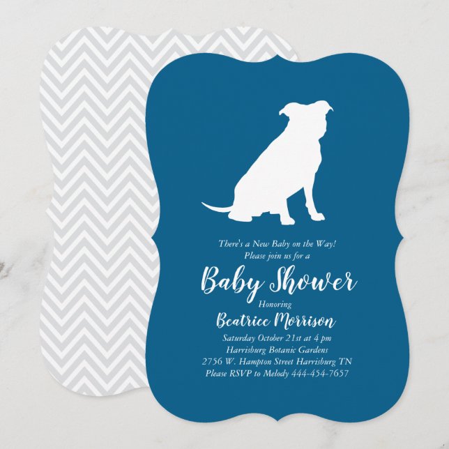 Pit Bull Dog Baby Shower Blue Boy Pitbull Inbjudningar (Fram/baksida)