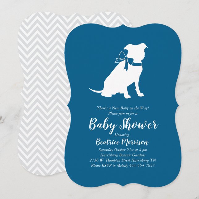 Pit Bull Dog Baby Shower Blue Boy Pitbull Inbjudningar (Fram/baksida)