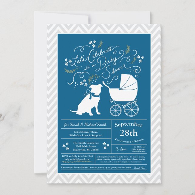 Pit Bull Dog Baby Shower Blue Boy Pitbull Inbjudningar (Framsida)