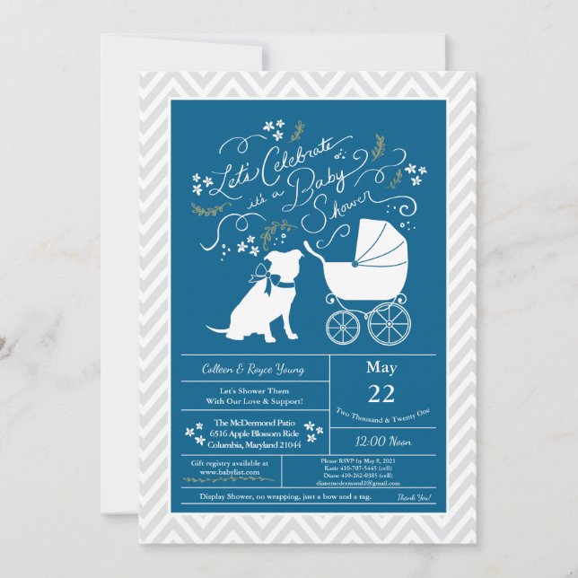 Pit Bull Dog Baby Shower Blue Boy Pitbull Inbjudningar (Framsida)