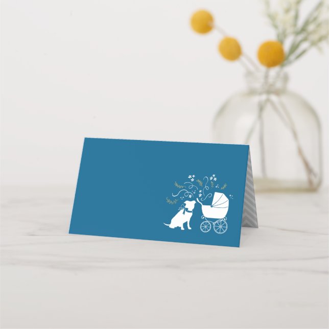 Pit Bull Dog Baby Shower Blue Boy Pitbull Placeringskort (Framsida)