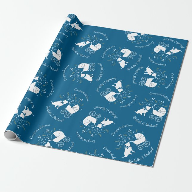 Pit Bull Dog Baby Shower Blue Boy Pitbull Presentpapper (Utrullad)