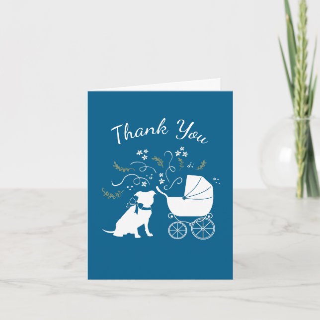 Pit Bull Dog Baby Shower Blue Boy Pitbull Tack Kort (Framsida)