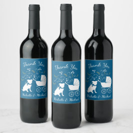 Pit Bull Dog Baby Shower Blue Boy Pitbull Vinflaska Etikett