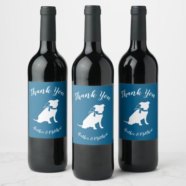 Pit Bull Dog Baby Shower Blue Boy Pitbull Vinflaska Etikett (Flaskor)